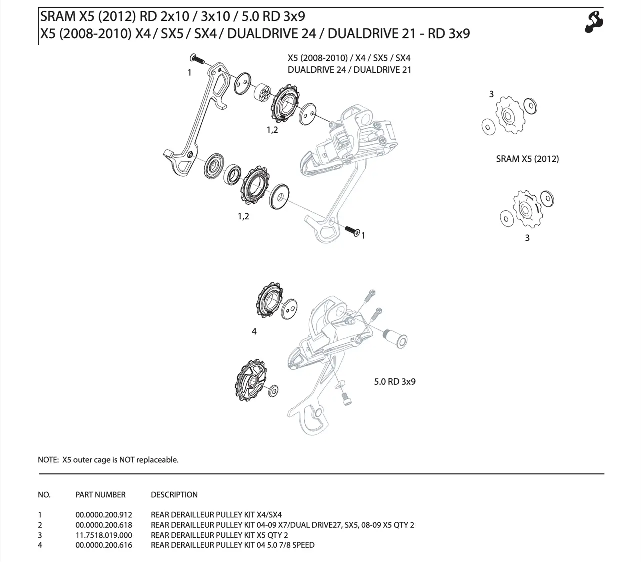 SRAM X5 9-Speed Rear Derailleur Spare Parts image 2