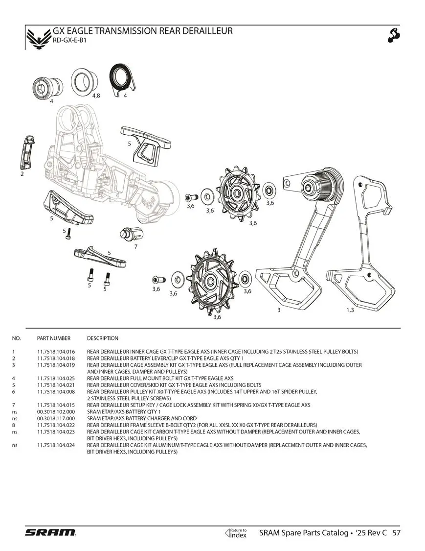 SRAM GX Eagle Transmission Rear Derailleur Parts image 2