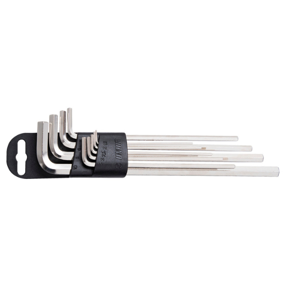 Unior Set of Hexagon Wrenches, Long Type On Plastic Clip Metric