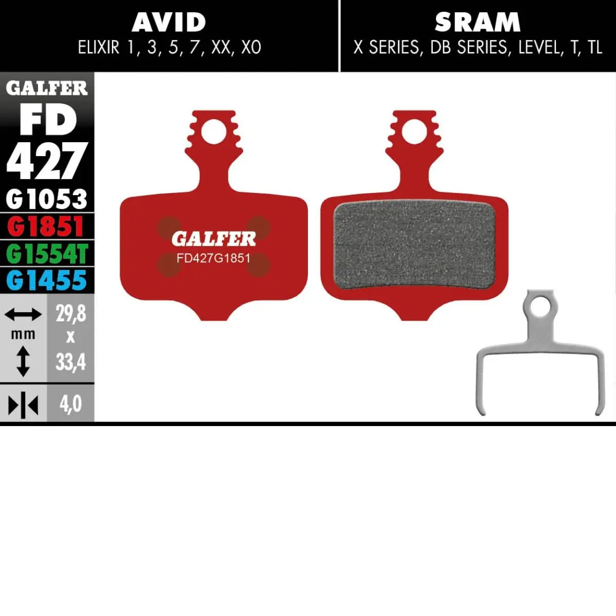 GALFER - BRAKE PADS -  AVID ELIXIR / SRAM LEVEL image 10