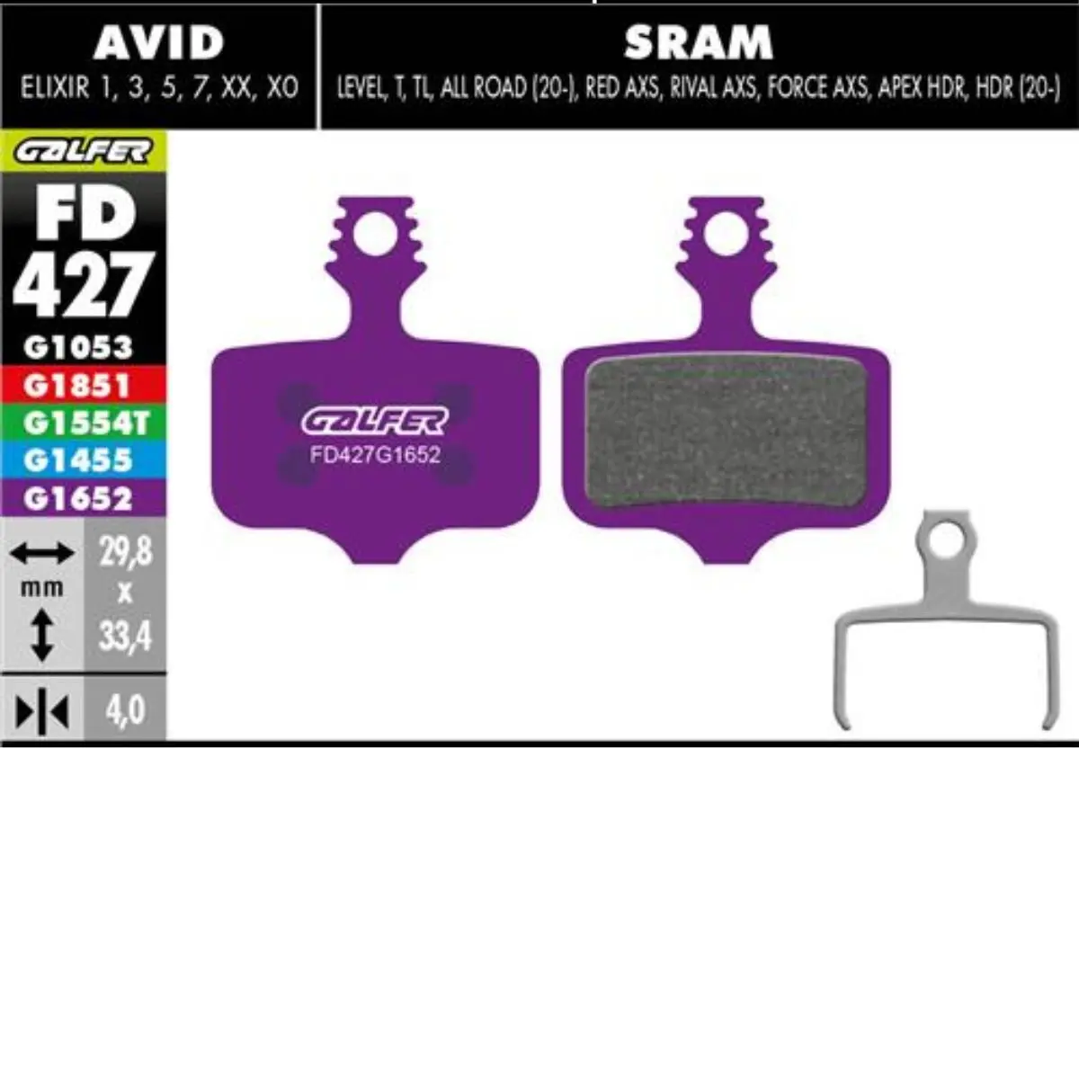 GALFER - BRAKE PADS -  AVID ELIXIR / SRAM LEVEL image 9